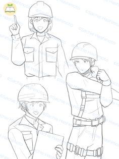 働く女性のキャラクター
線画 作業服