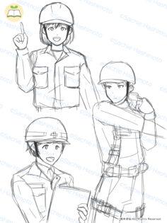 働く女性のキャラクター
ラフ画 作業服
