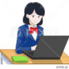 ノートパソコンを使って勉強する女子高生のイラスト素材 [123122486] - PIXTA